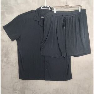 Coofandy Mens Shirt & Short Set 3XL Navy Blue Pockets Button Down Shirt Pockets